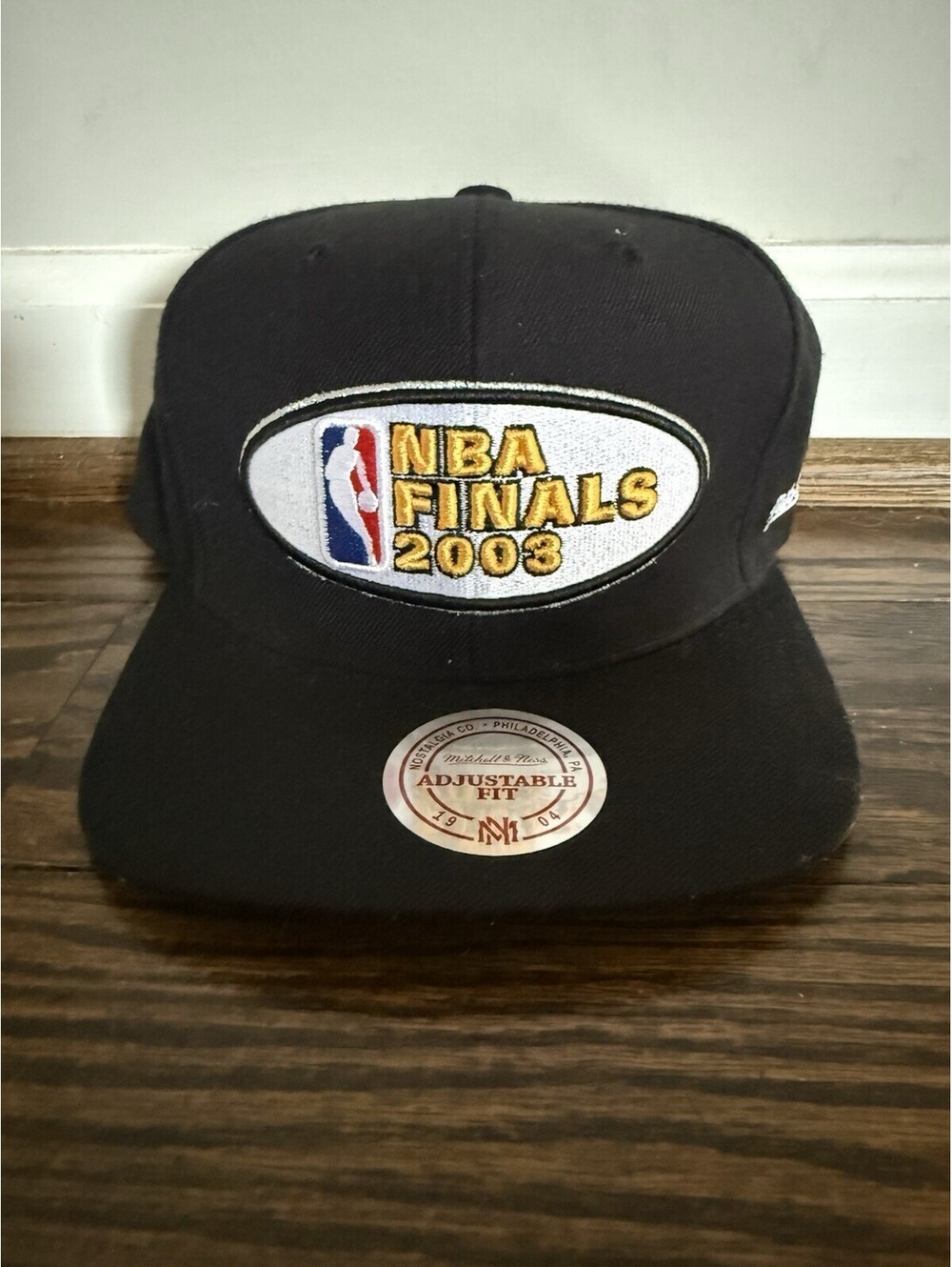 Mitchell & Ness NBA Finals 2003 Snapback Hat Black Trophy Patch Adjustable Cap